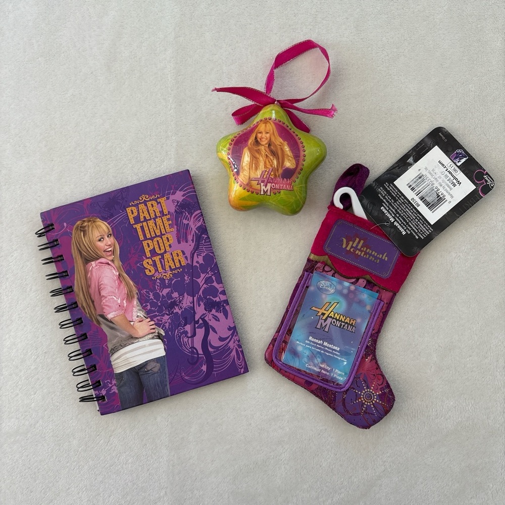 Y2K Lot 2008 Hannah Montana Mini Journal, Holiday Ornament & Mini Stocking